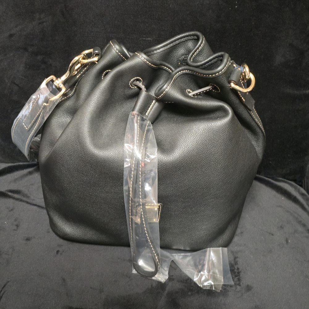 New with Tags Dooney & Bourke Black Leather Drawstring Bag